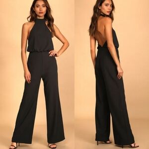 Host Pick! 🩷Lulu's Chic Halter High Neck Backless Black Jumpsuit Small.